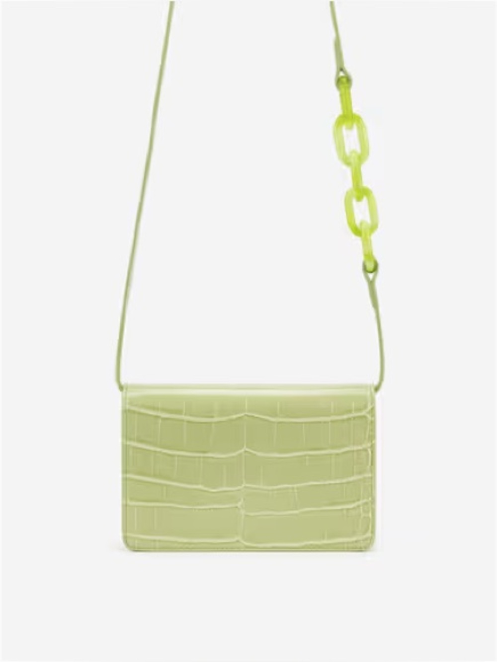 New  J.W PEI Julia Acrylic Chain Crossbody Bag Lime Croc-Embossed Crossbody Bag